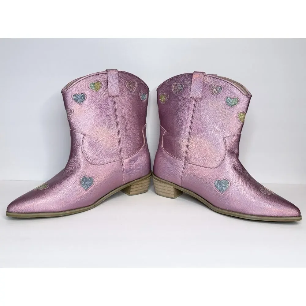 Lola + The Boys Cowgirl Western Boots 🩷Pink Iridescent 🩷 Girls EU 36/US 5Y